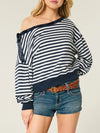 Elara Striped Off-Shoulder Ribbon Accent Sweatshirt — product view 1