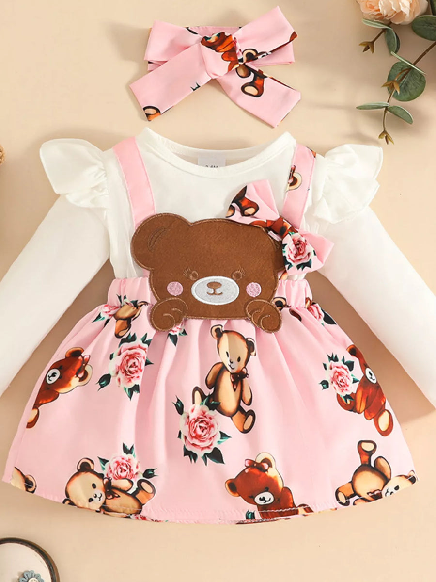 North Star Bear Long-Sleeve Dress with Headband