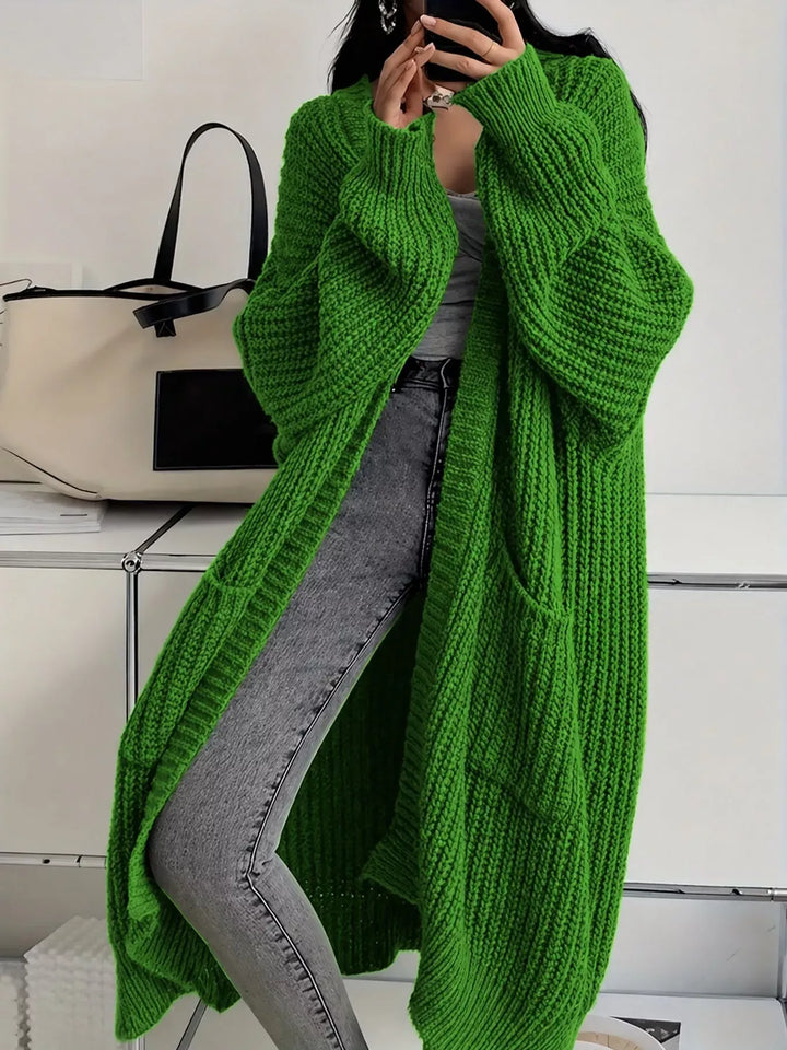 Oversized Openwork Longline Cardigan with Pockets