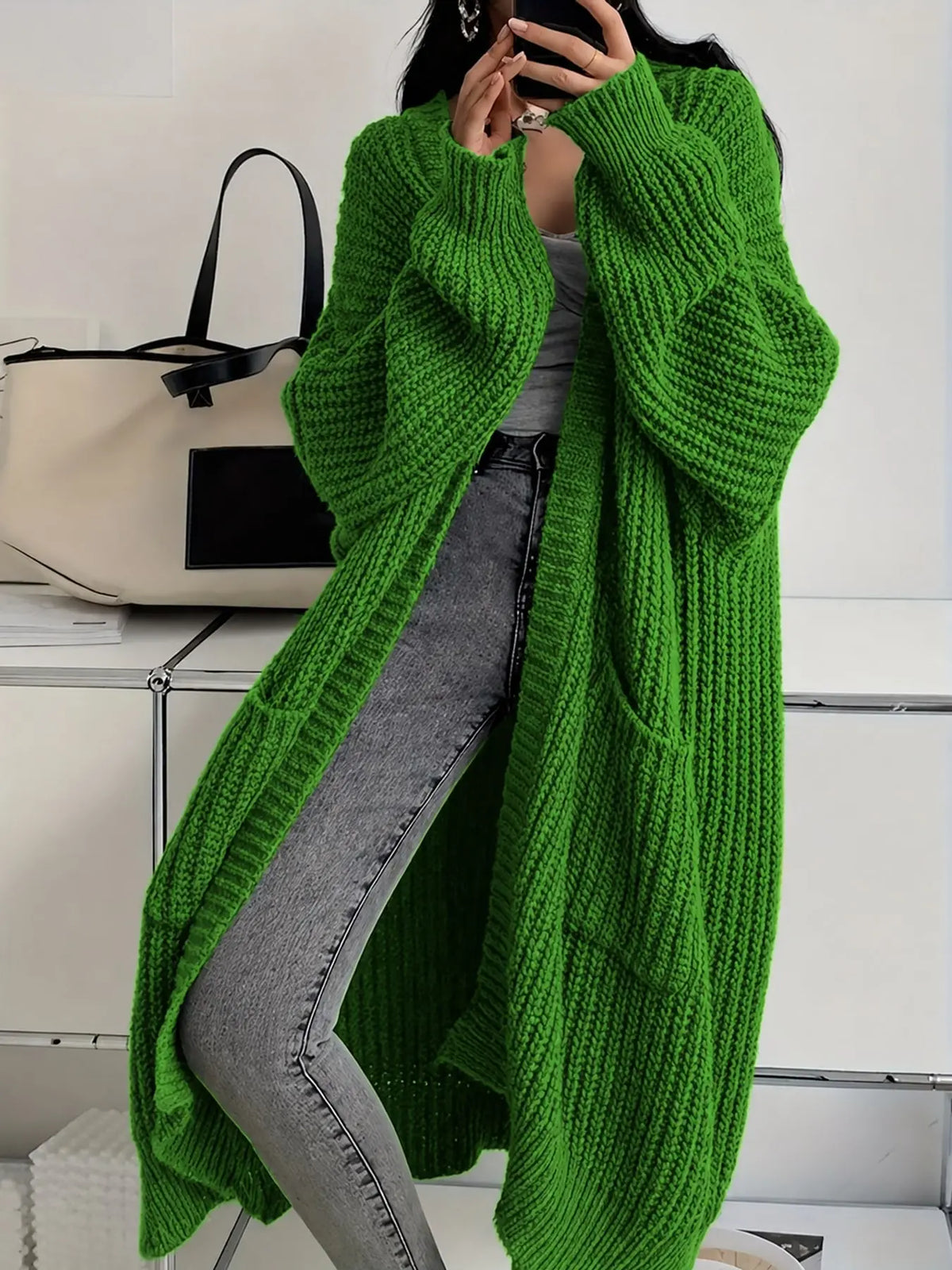 Oversized Openwork Longline Cardigan with Pockets — photo 72