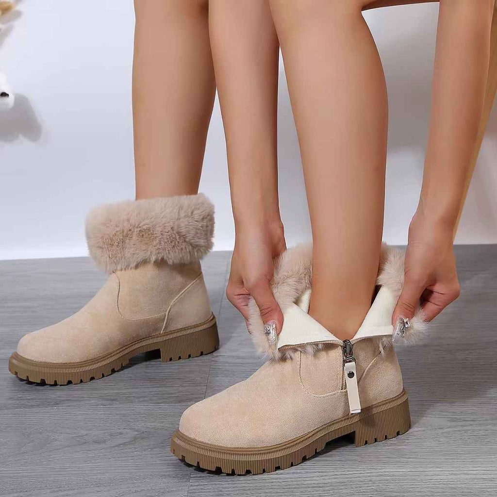 Women's Plush Lined Winter Snow Boots Side Zipper Thick Heel Anti-Slip Outdoor Boots