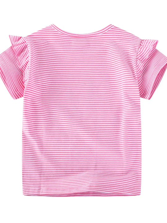 Another view: Girls' Unicorn Ruffle-Sleeve Striped T-Shirt — Pink