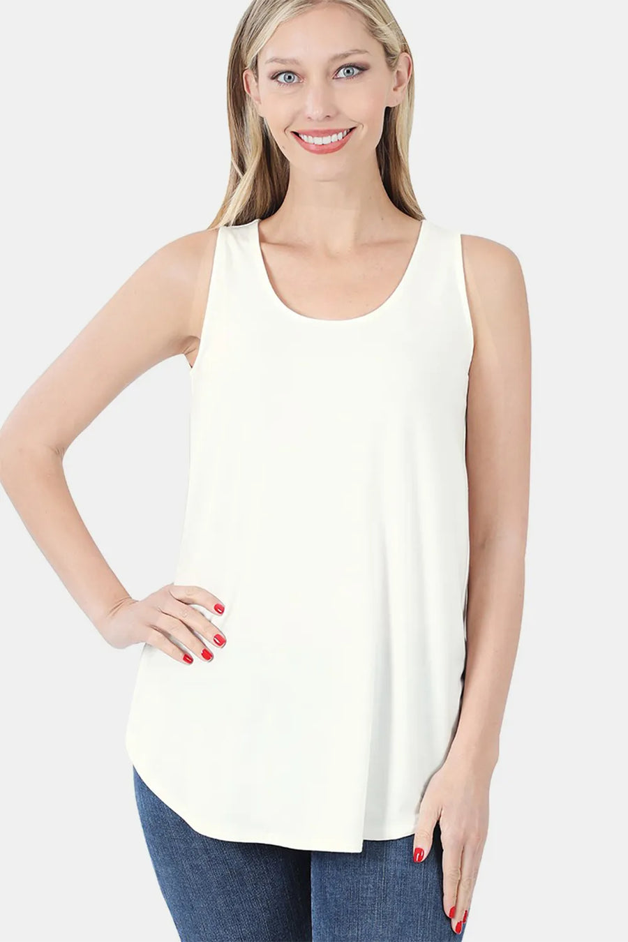 Round Neck Curved Hem Tank — Ivory