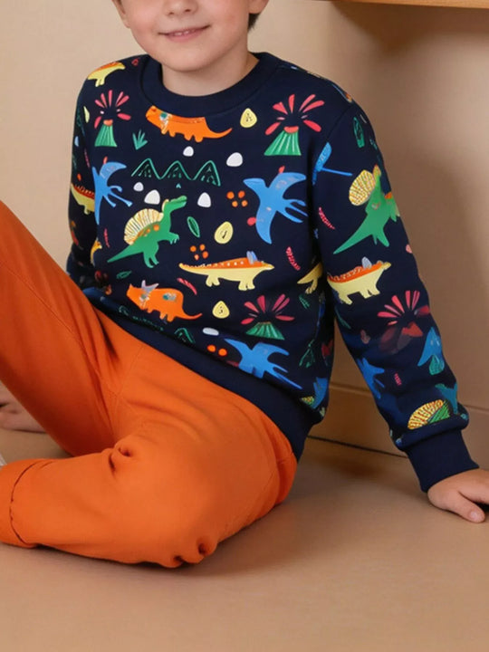 Another view: Kids' Dinosaur Print Cotton Crewneck Sweatshirt