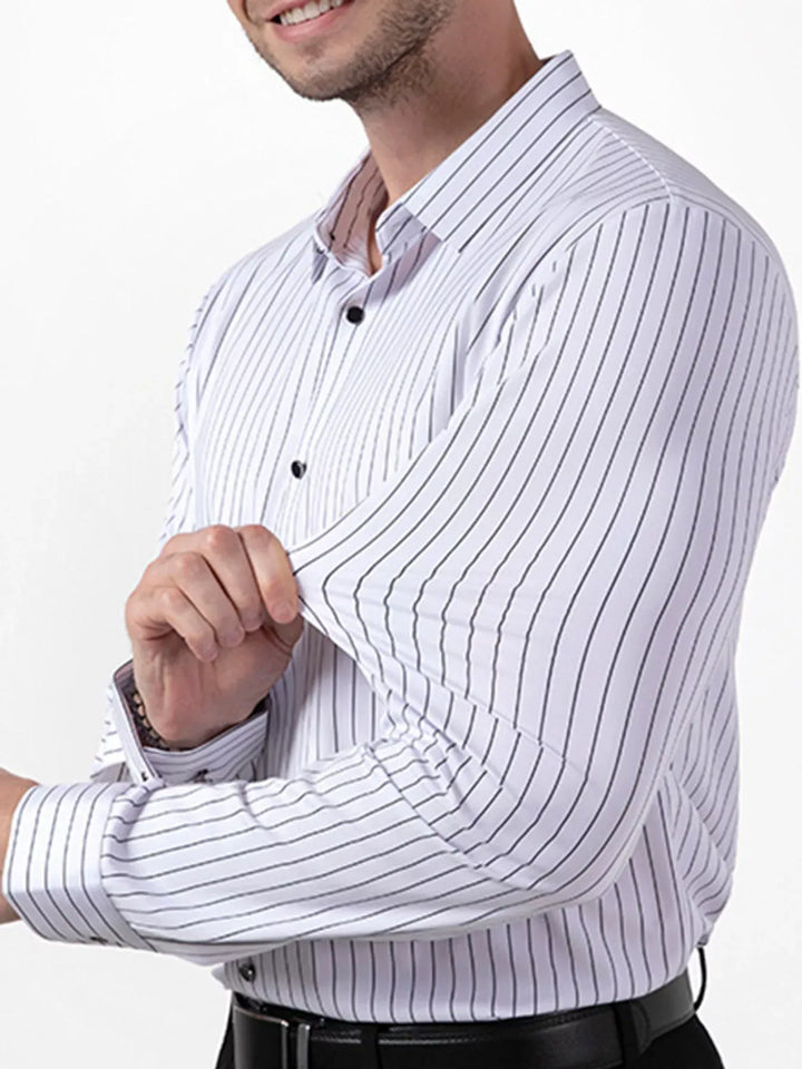 Men's Striped Stretch Long-Sleeve Dress Shirt