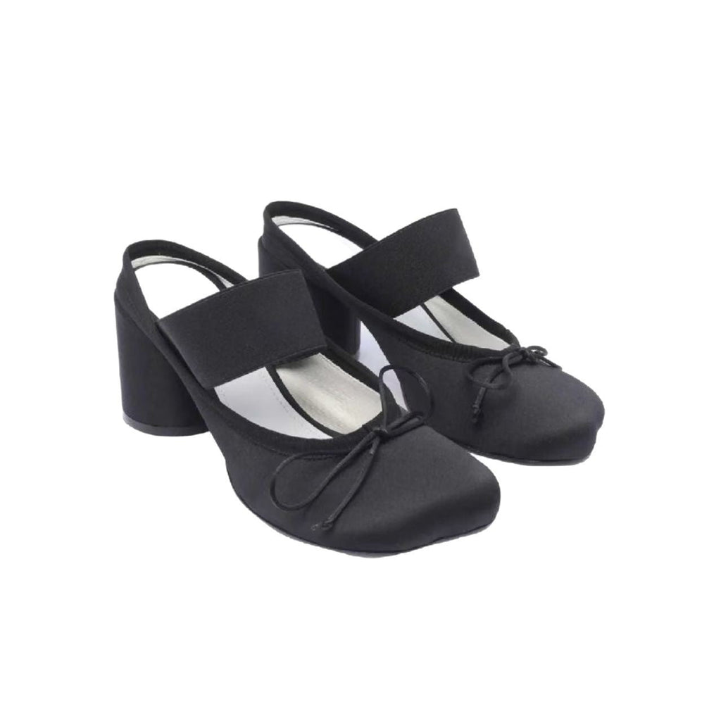 Women's Mary Jane Chunky Heel Ballet Flats | Satin Square Toe Slip-On Dress Shoes