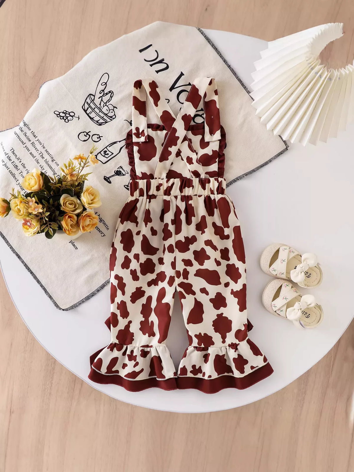 Children's Cow-Print Ruffle Jumpsuit