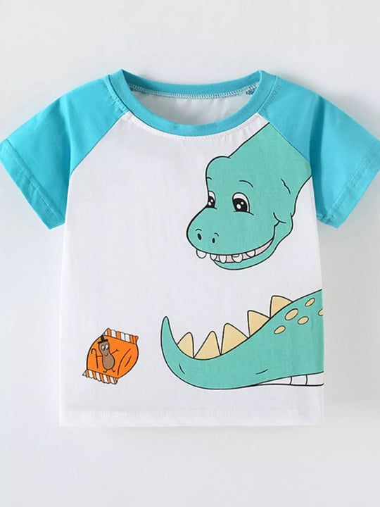 Another view: Kids’ Dinosaur Raglan-Sleeve Cotton T-Shirt — White