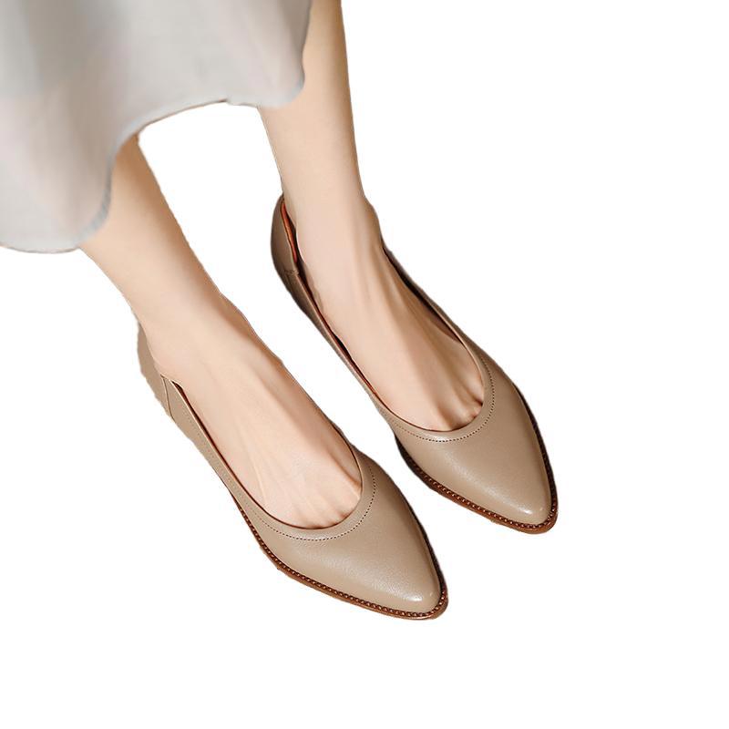 Women's French-Style Pointed-Toe Mid-Heel Mary Jane Leather Shoes - Waterproof Kitten Heel