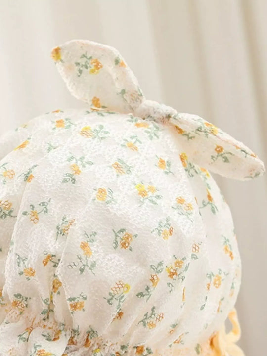 Another view: North Star Floral Print Bunny Ear Hat