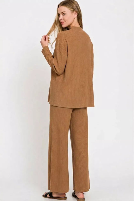 Another view: Zenana Viscose Sweater Top & Pants Set — Deep Camel