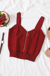 Zip-front cutout sleeveless ribbed-knit crop top