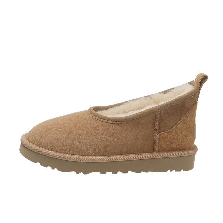 Women's Low-Cut Leather & Fur Snow Boots | Slip-On Winter Boots | Sizes 35–40