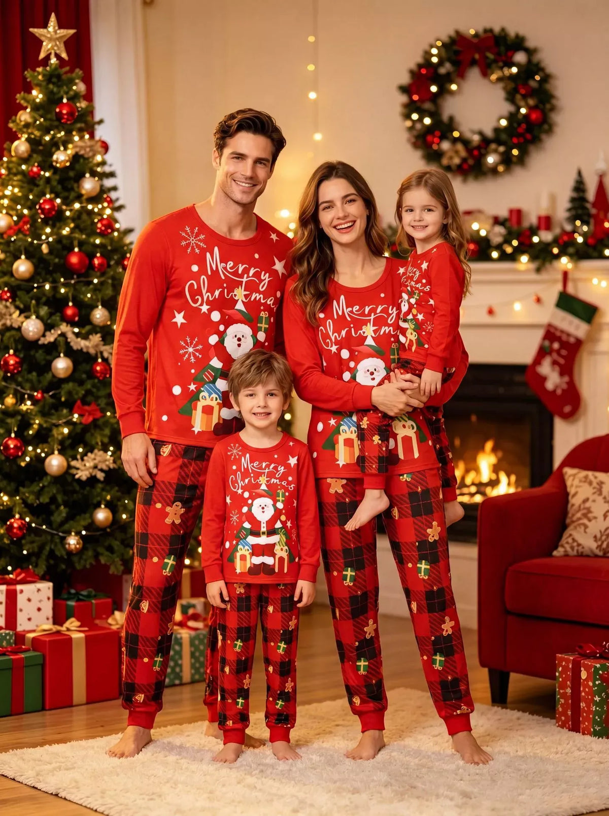 Family Matching Santa & Plaid Christmas Pajama Set — photo 5
