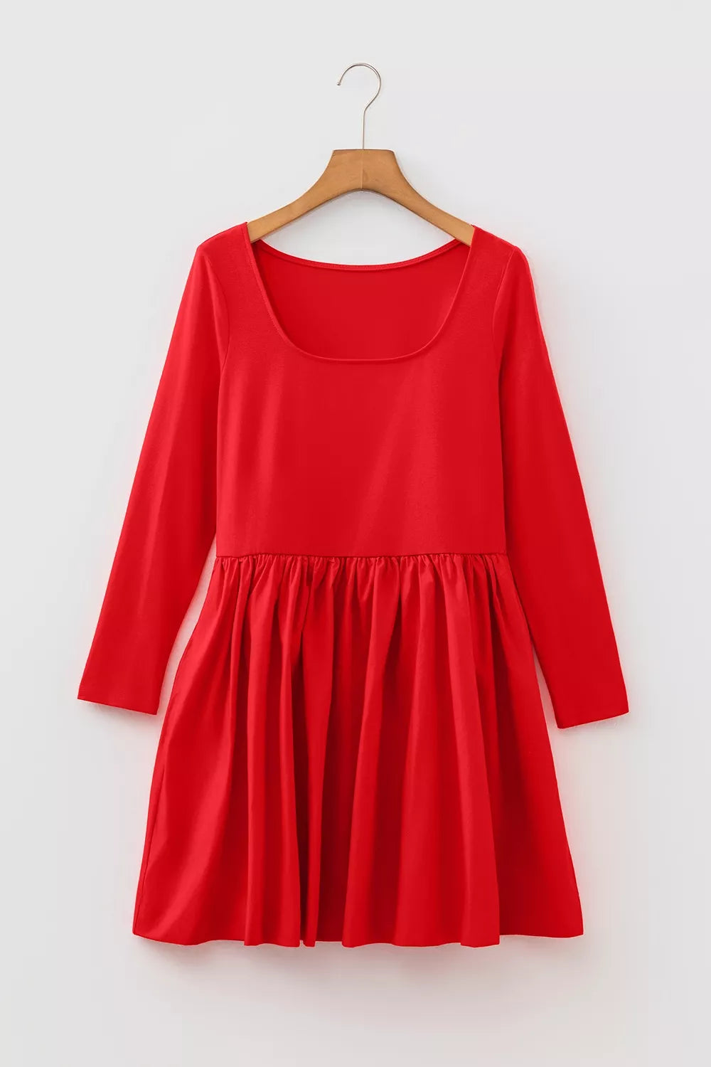 U-Neck Long-Sleeve Fit-and-Flare Mini Dress