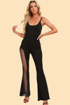 Black long stretchy mesh jumpsuit for women