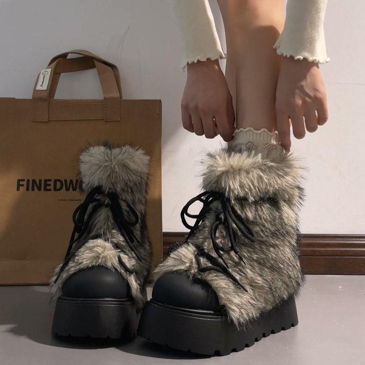 Women's Warm Faux Fur Lined Winter Snow Boots - Non-Slip Mid-Calf Boots