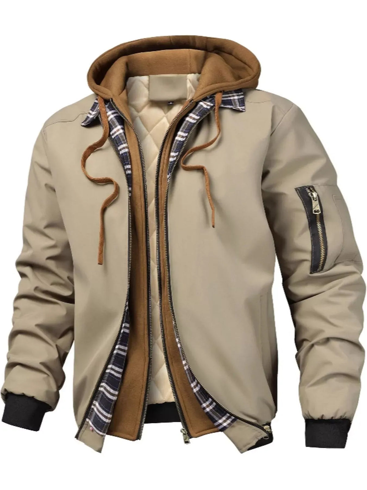 Men's Full Size Casual Quilted Lined Hooded Bomber Jacket Plus Size — photo 9