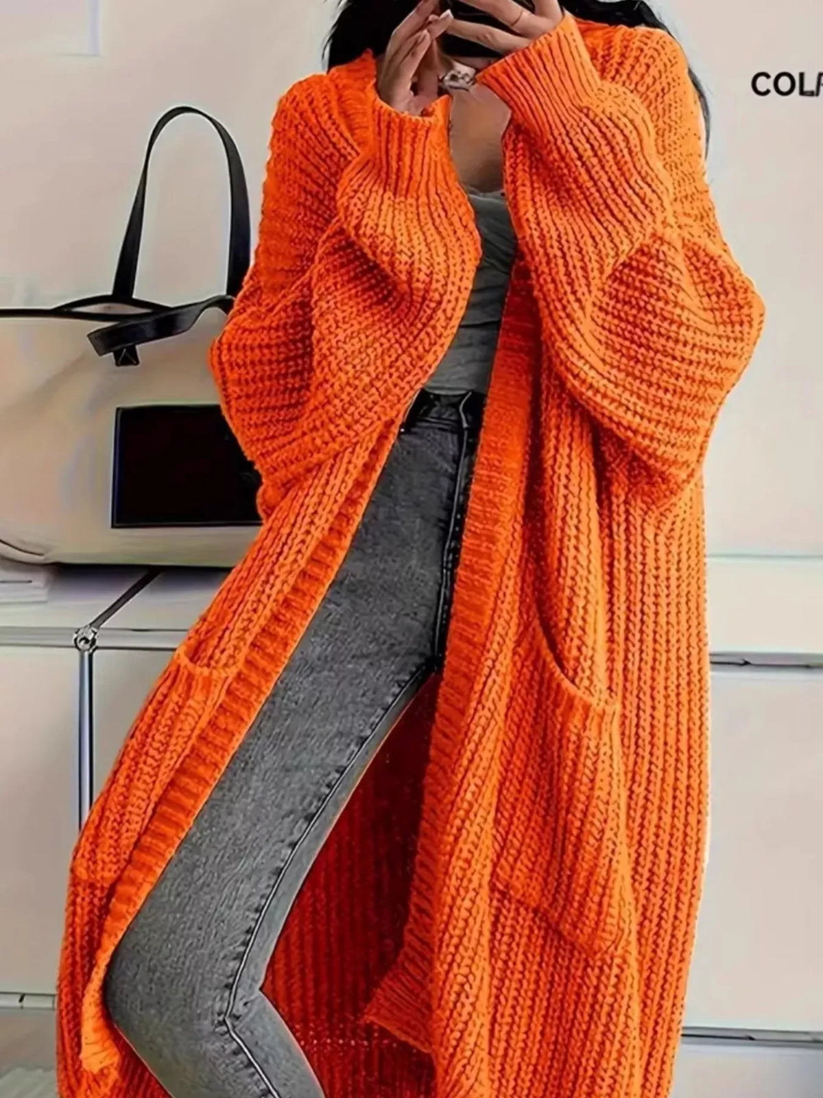 Oversized Openwork Longline Cardigan with Pockets — photo 60