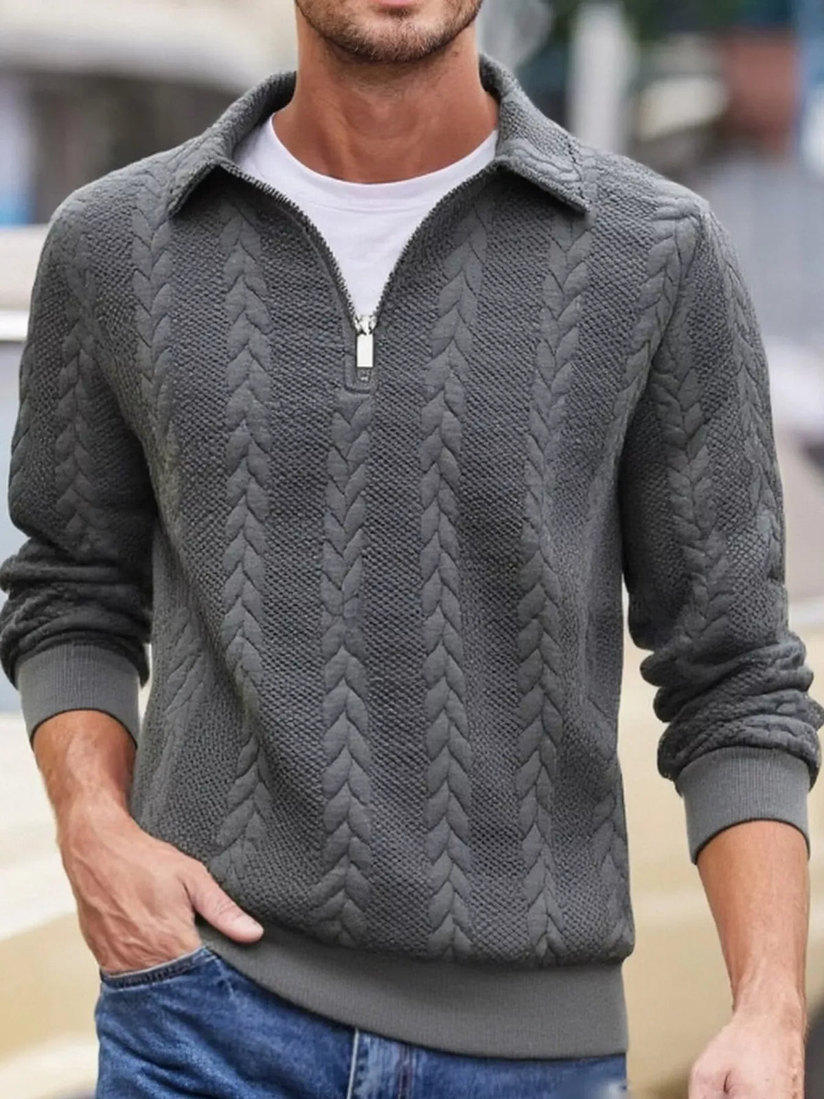 Men's Cable-Knit Quarter-Zip Sweatshirt — photo 5