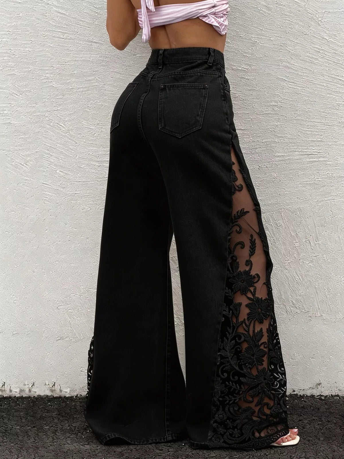Women's Lace-Detail Wide-Leg Jeans