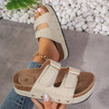 Women's Platform Sandals with Velcro Straps - Thick Sole Beach Shoes with Rivet Details