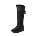 Women's Wedge Heel High-Top Snow Boots – Faux Fur Lined, Rubber Sole | Black & White