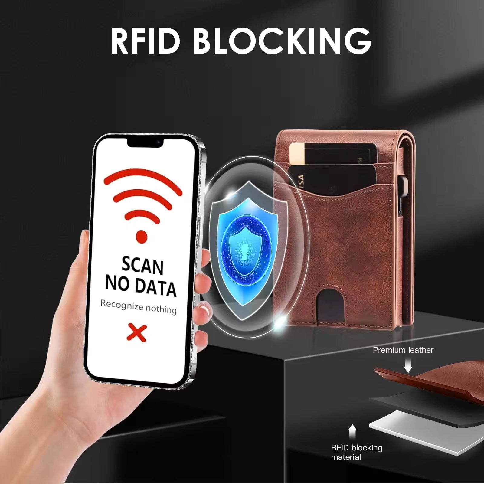 Magnetic Metal Credit Card Case - RFID Protection Leather Wallet