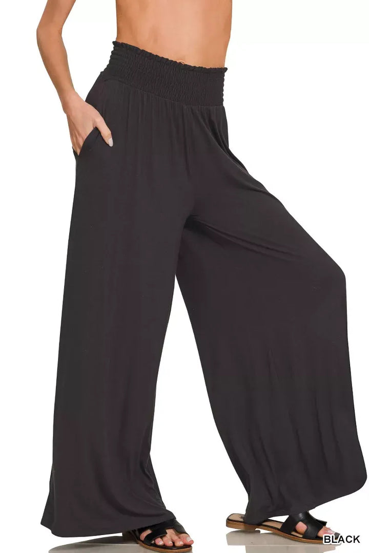 Zenana Smocked High-Waist Wide-Leg Palazzo Pants