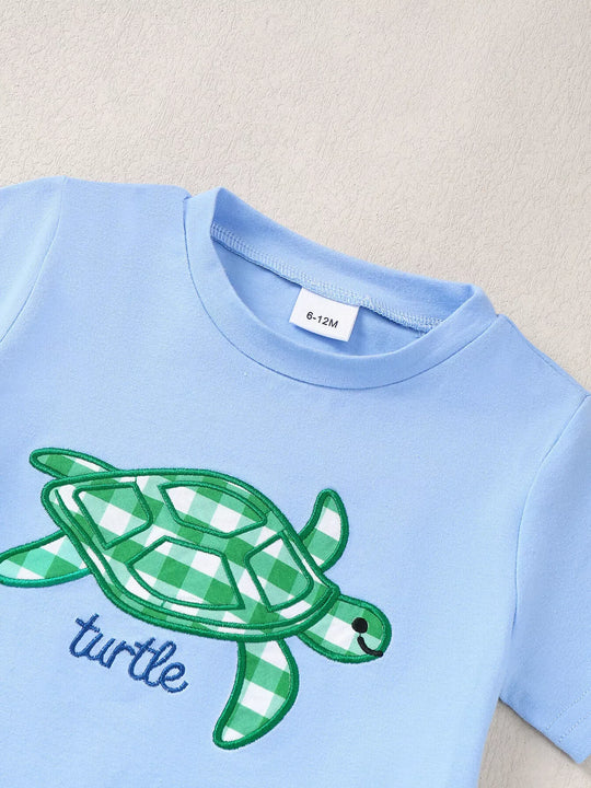 Another view: Turtle T-Shirt & Gingham Shorts Set — Blue