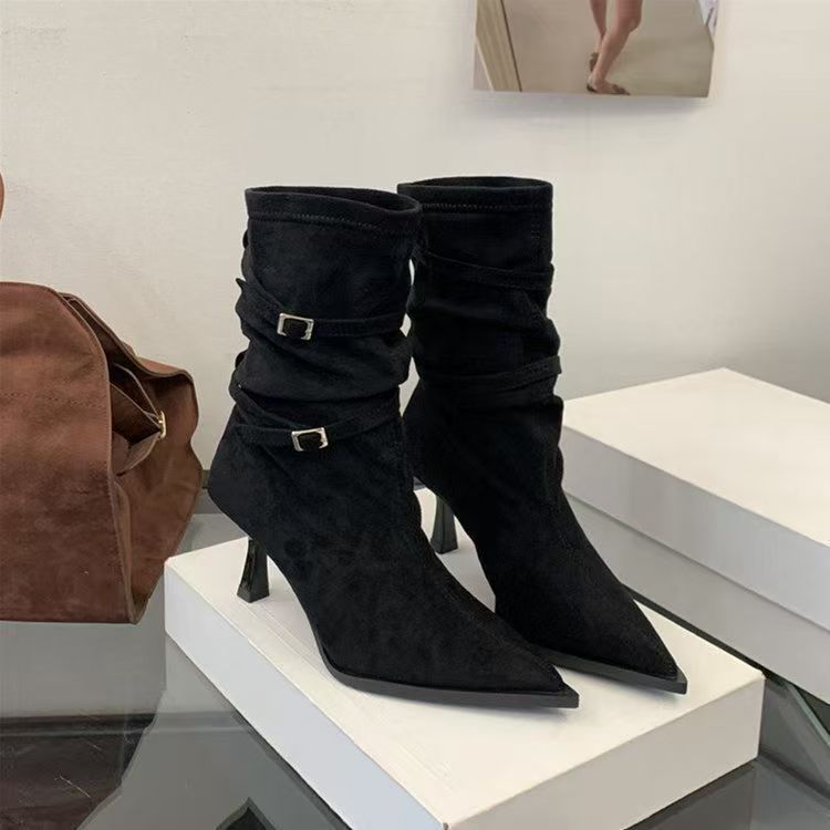 Women's Cuffed Buckle Mid-Calf Boots – PU Leather Round Toe Non-Slip Boots