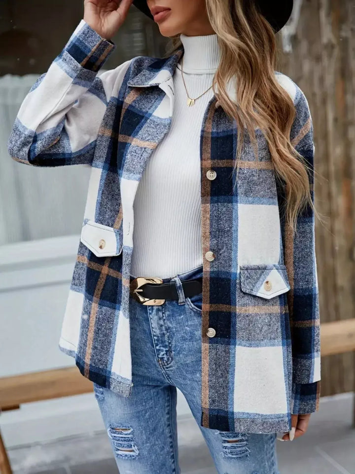 Plaid Button-Up Long-Sleeve Shacket