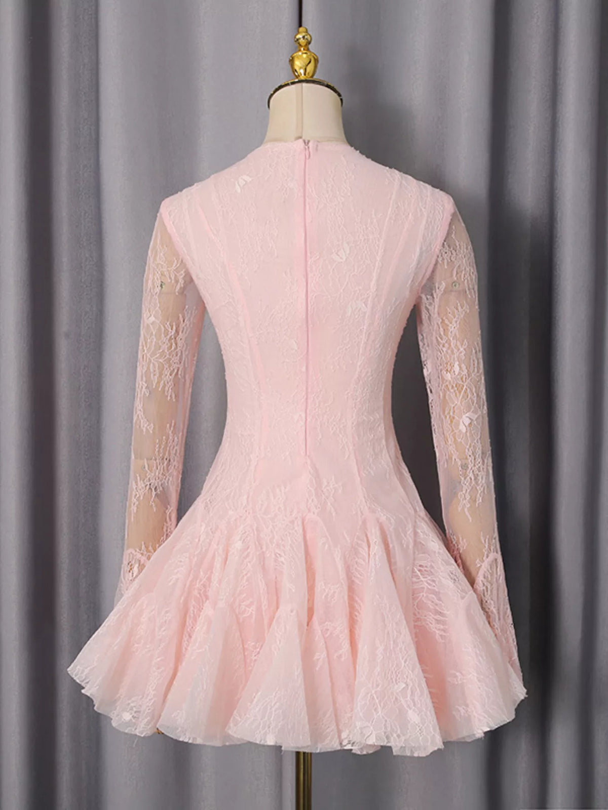 Pink Lace Flare-Sleeve Mini Dress
