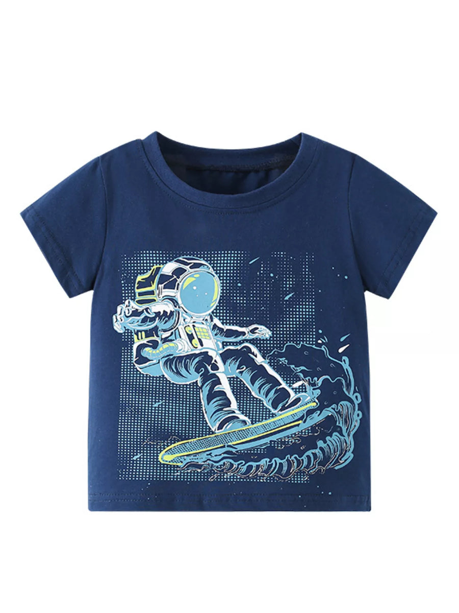 Moonbeam Astronaut Surfing Graphic Crewneck T-Shirt