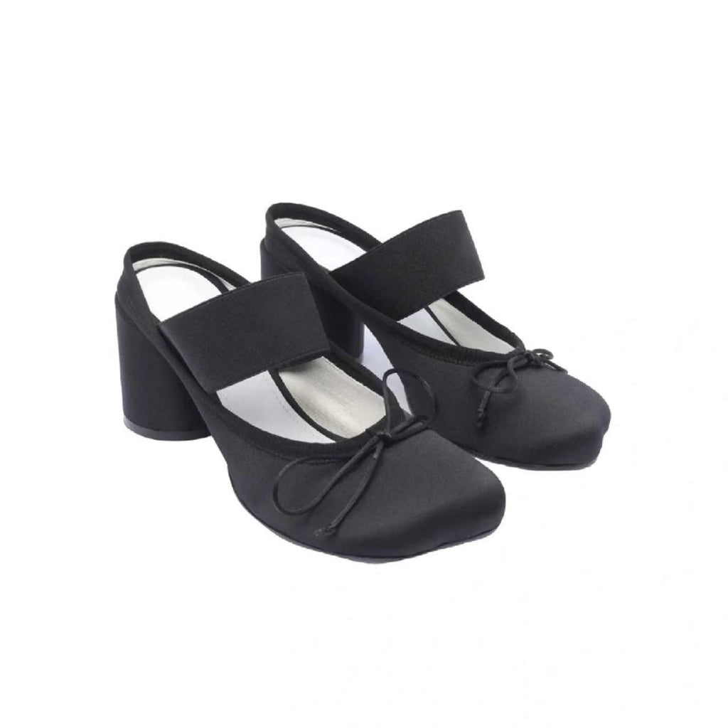Women's Mary Jane Chunky Heel Ballet Flats | Satin Square Toe Slip-On Dress Shoes