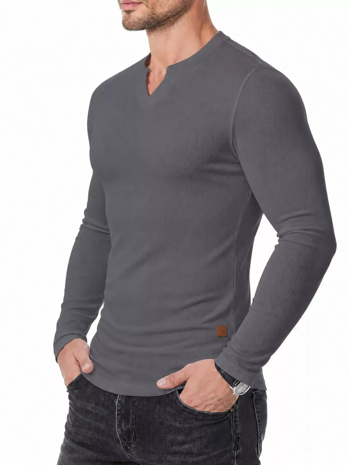 Men's Ribbed Slim-Fit Long-Sleeve Henley — photo 12