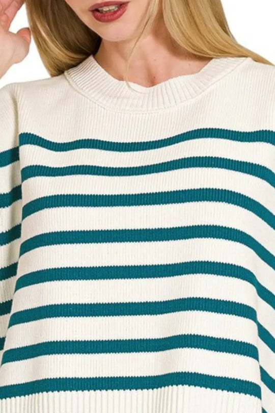 Another view: Oversized Crew Neck Stripe Sweater Vest — Teal