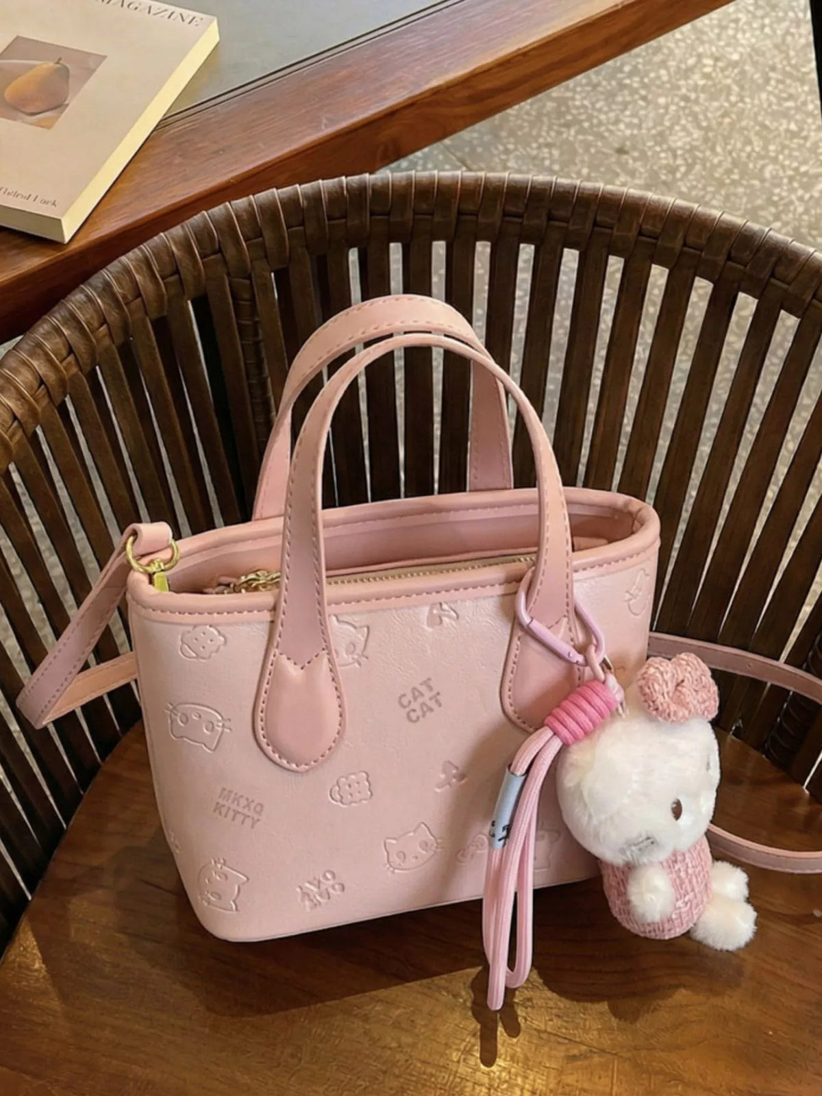 Pink Cat-Detail Mini Crossbody Bag
