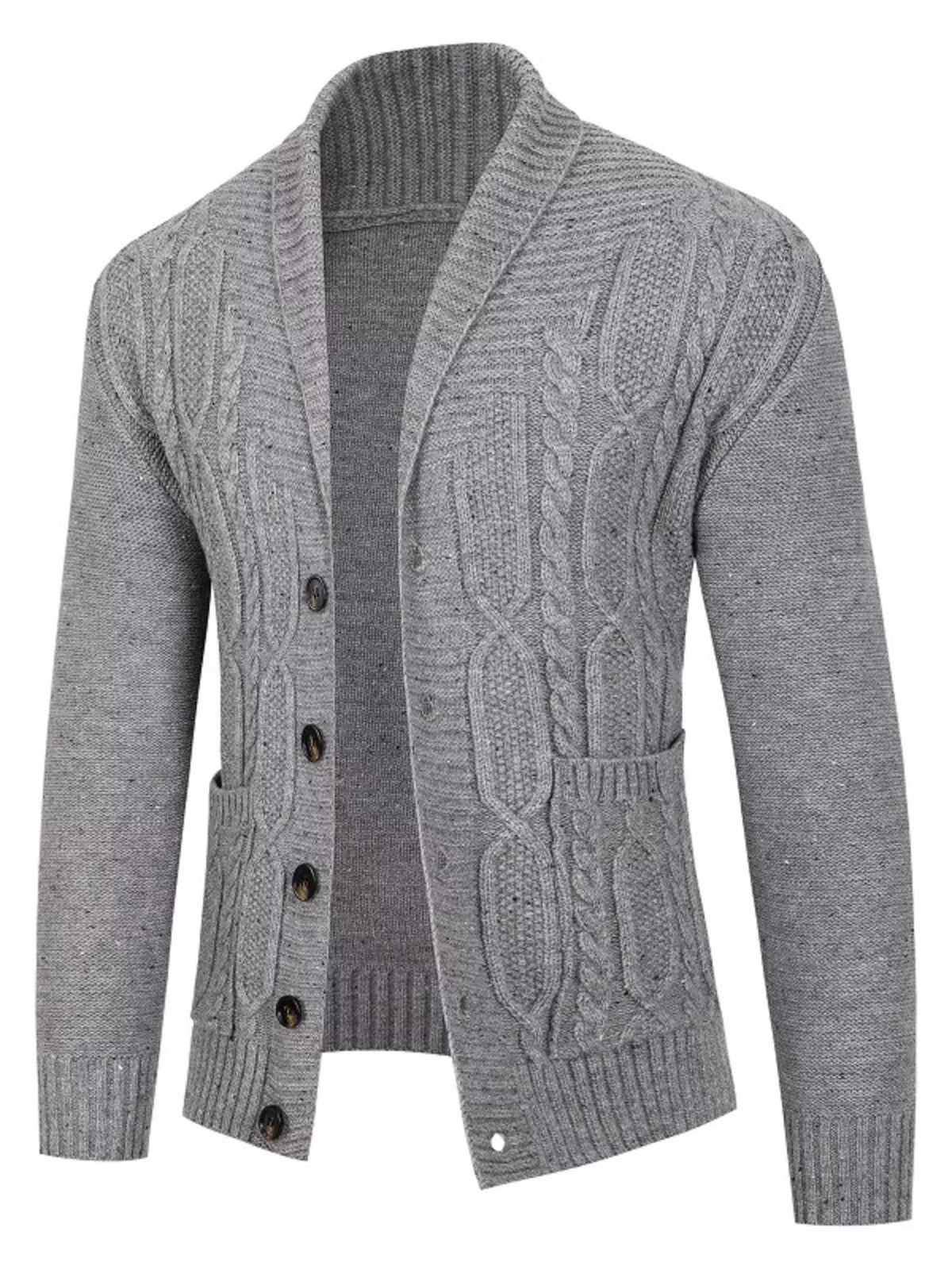 Men's Plus Size Cable-Knit Shawl Collar Cardigan