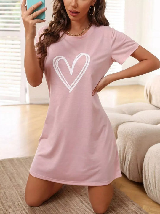 Another view: Women's Heart-Print Short-Sleeve Lounge Nightgown