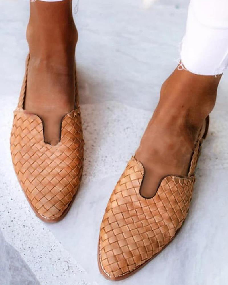 Women's Plus Size Pointed Toe Slip-On Sandals | Knit Upper Low Heel