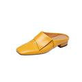 Women's Vintage Cowhide Fold-Over Mules | Square Toe Low Block Heel Backless Loafers