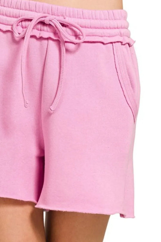 Another view: Fleece Raw Hem Shorts with Draw String — MAUVE