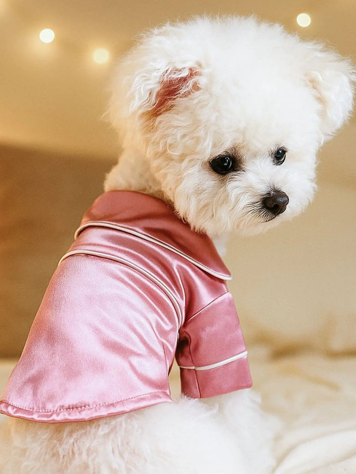 Contrast-Piping Satin Pet Pajamas