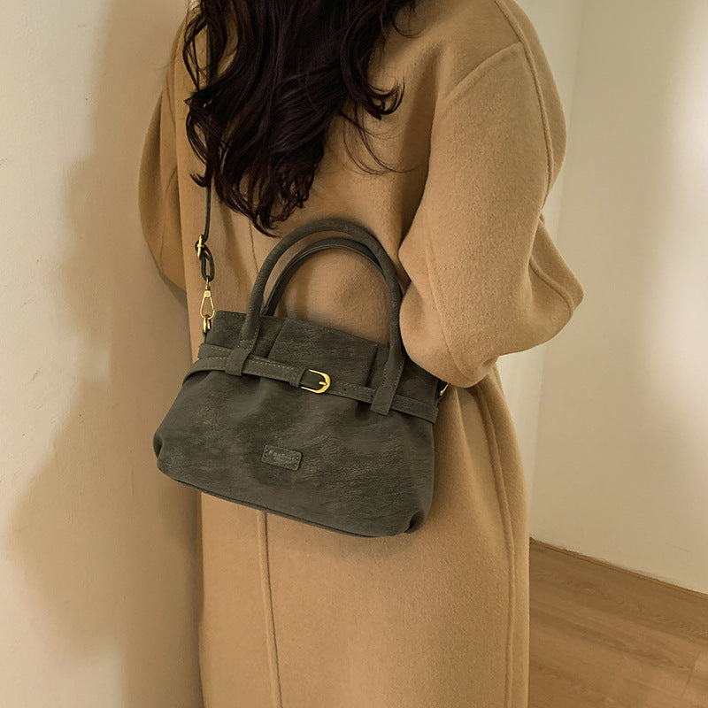 Matte-Finish PU Leather Crossbody Shoulder Bag