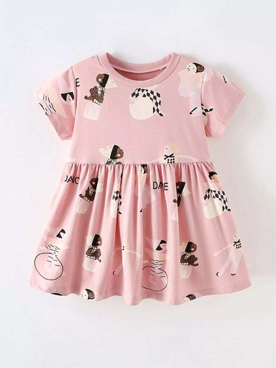 Printed Cotton-Blend Short-Sleeve Dress — Dusty Pink