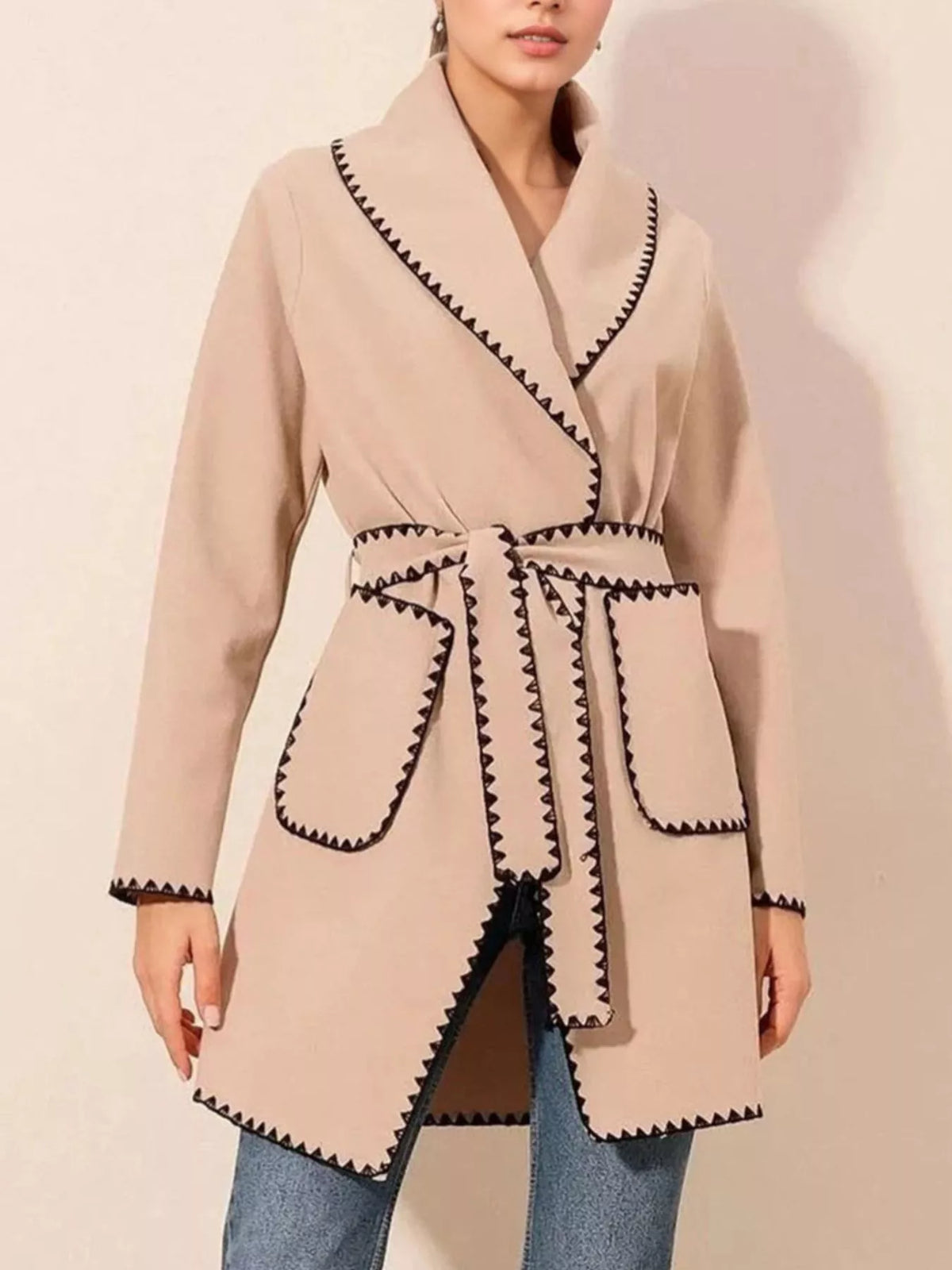 Dust Storm Contrast-Trim Wrap Coat