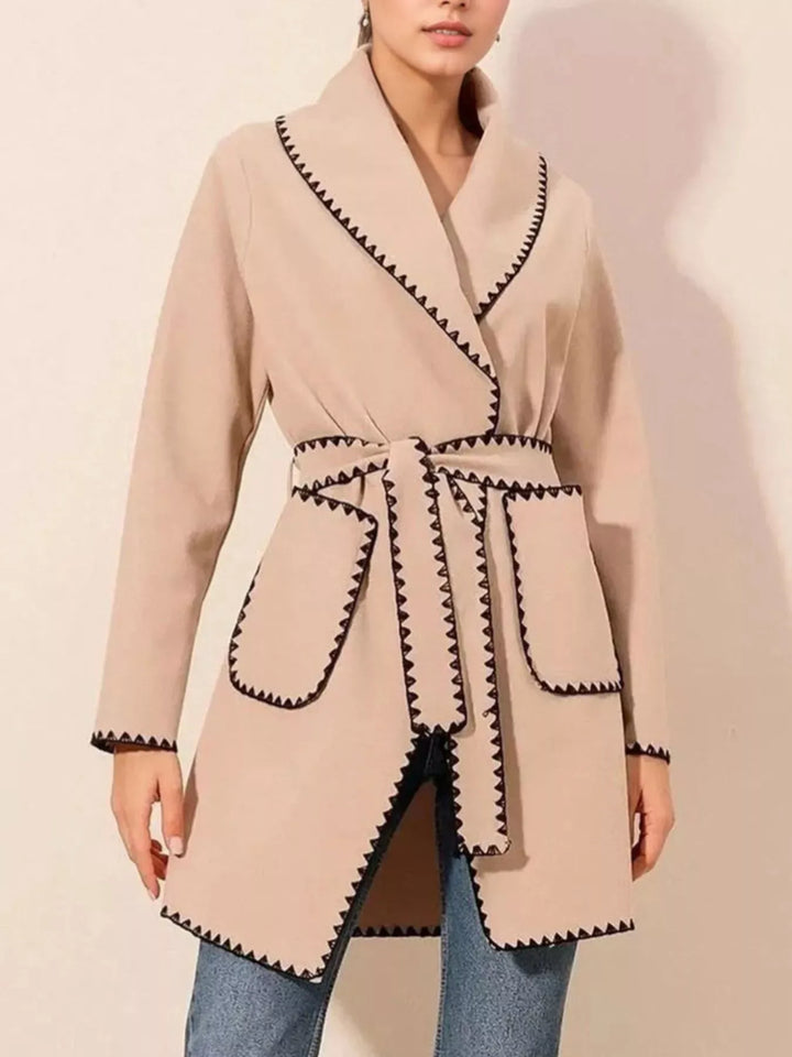 Dust Storm Contrast-Trim Wrap Coat