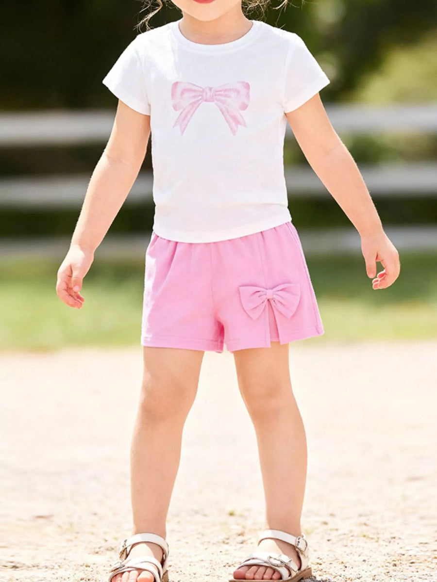 Girls' Bow T-Shirt & Shorts Set — White