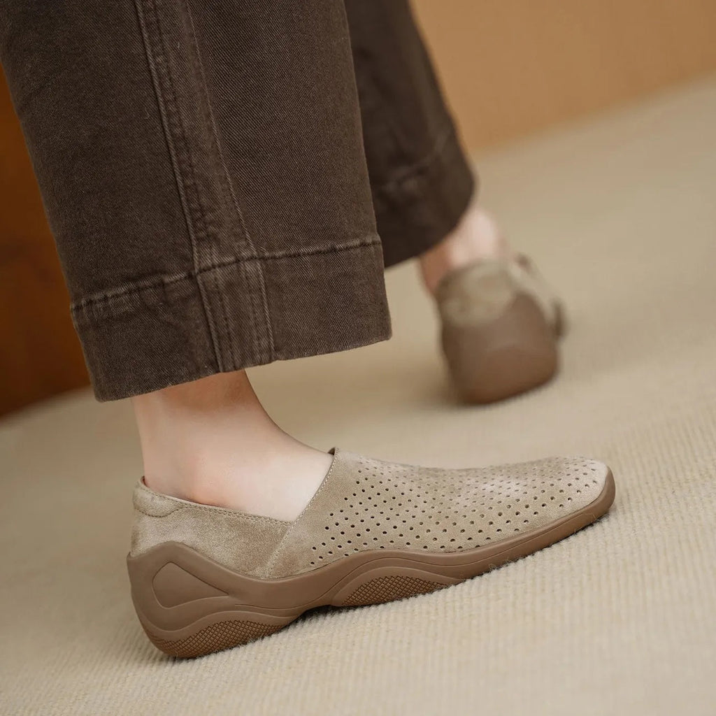 Women's Square Toe Hollowed-out Inner Wedge Heel Shoes | Sheepskin Slip-On Retro Comfort Flats | Sarah Express